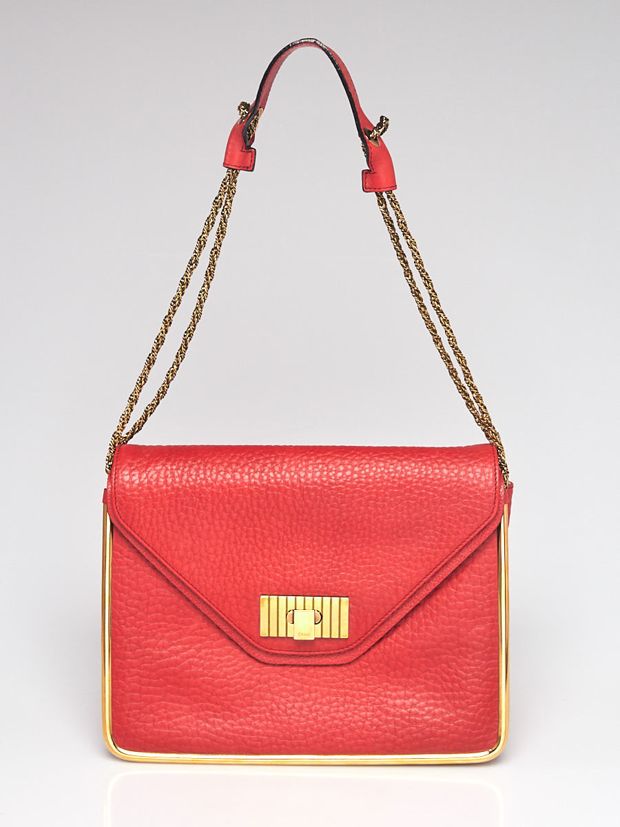 Chloe Red Calfskin Leather Medium Sally Flap Bag