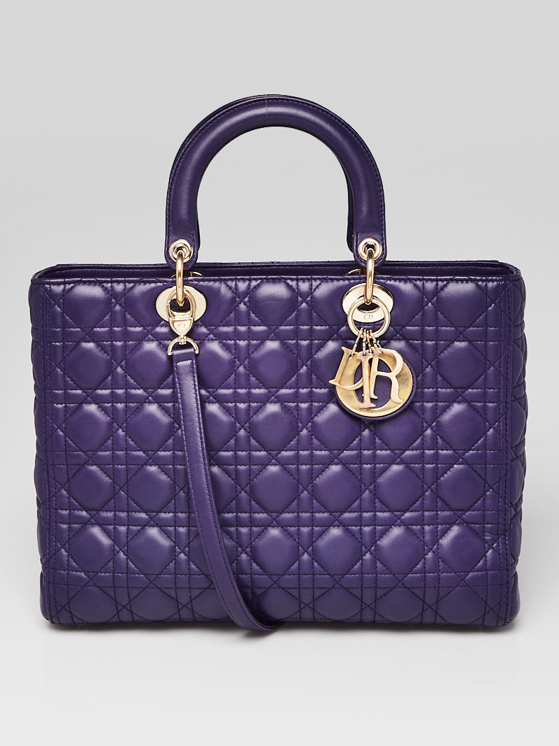 Christian Dior Purple Cannage Quilted Lambskin Leather Large Lady Dior Bag