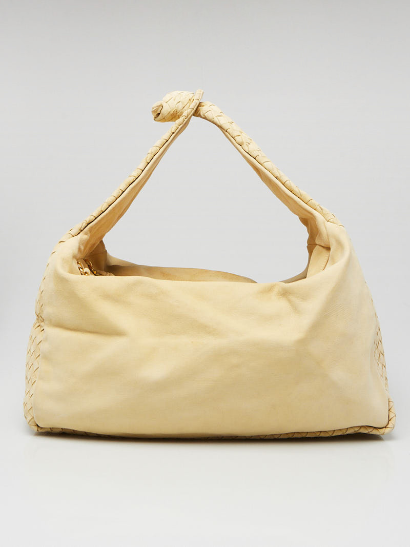 Bottega Veneta Yellow Suede Intrecciato Large Knot Hobo Bag