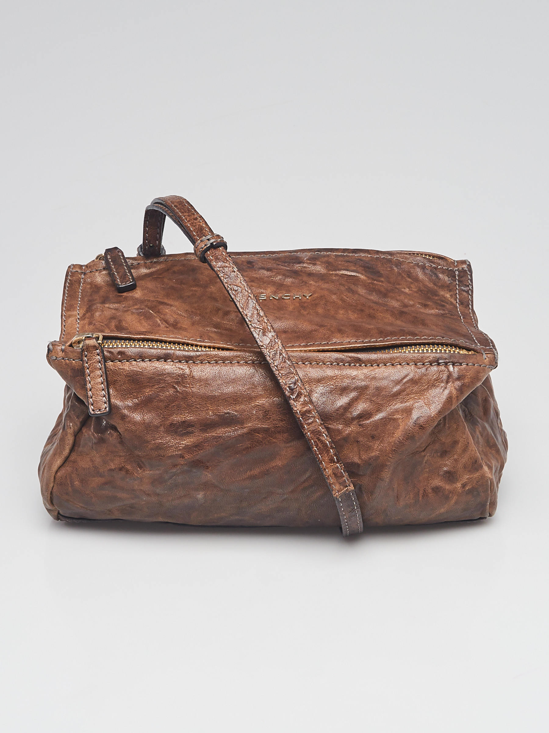 Givenchy Brown Wrinkled Sheepskin Leather Mini Pandora Bag