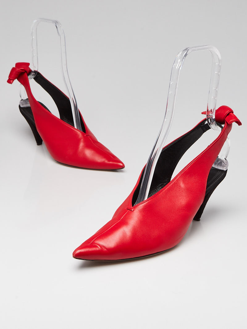 Celine Red Leather Pointed Toe Slingback Heels Size 9.5 40