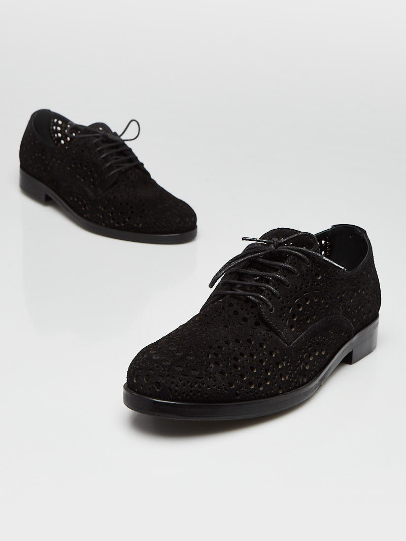 Gucci Black Suede Laser Cut Oxford Shoes Size 7.5 38