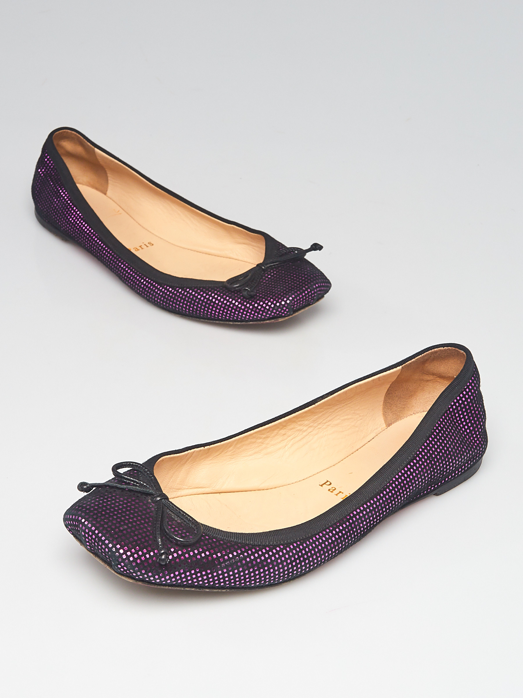 Christian Louboutin Black Metallic Purple Fabric Rosella Ballet Flats Size 5.5 36