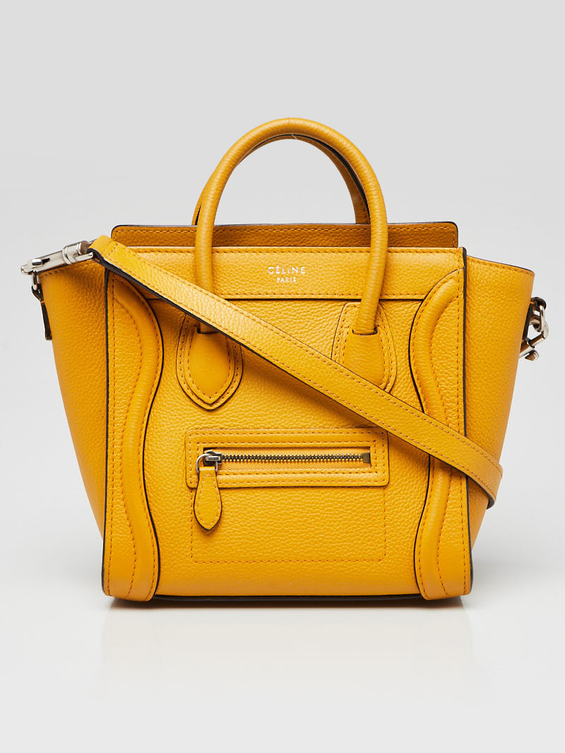 Celine Yellow Drummed Leather Nano Luggage Tote Bag