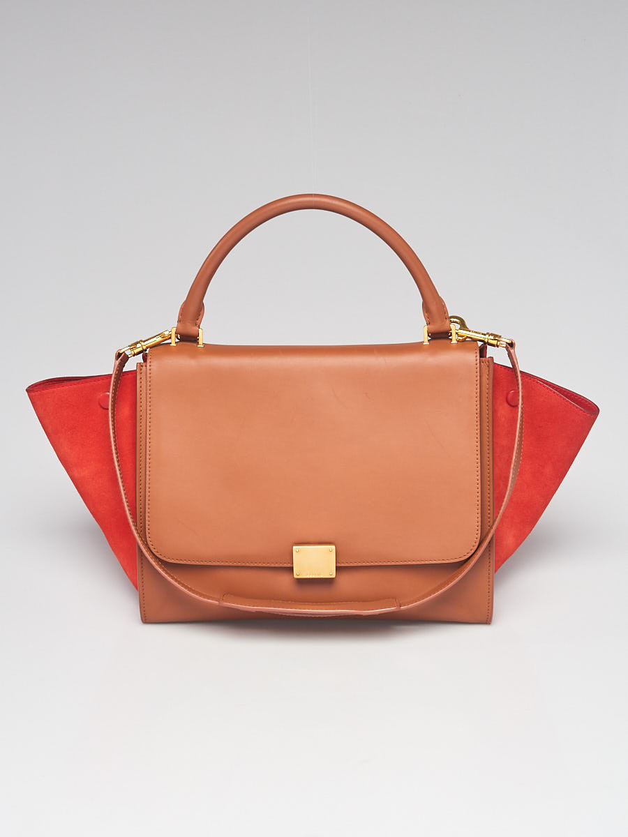 Celine Brown Red Leather and Suede Medium Trapeze Bag