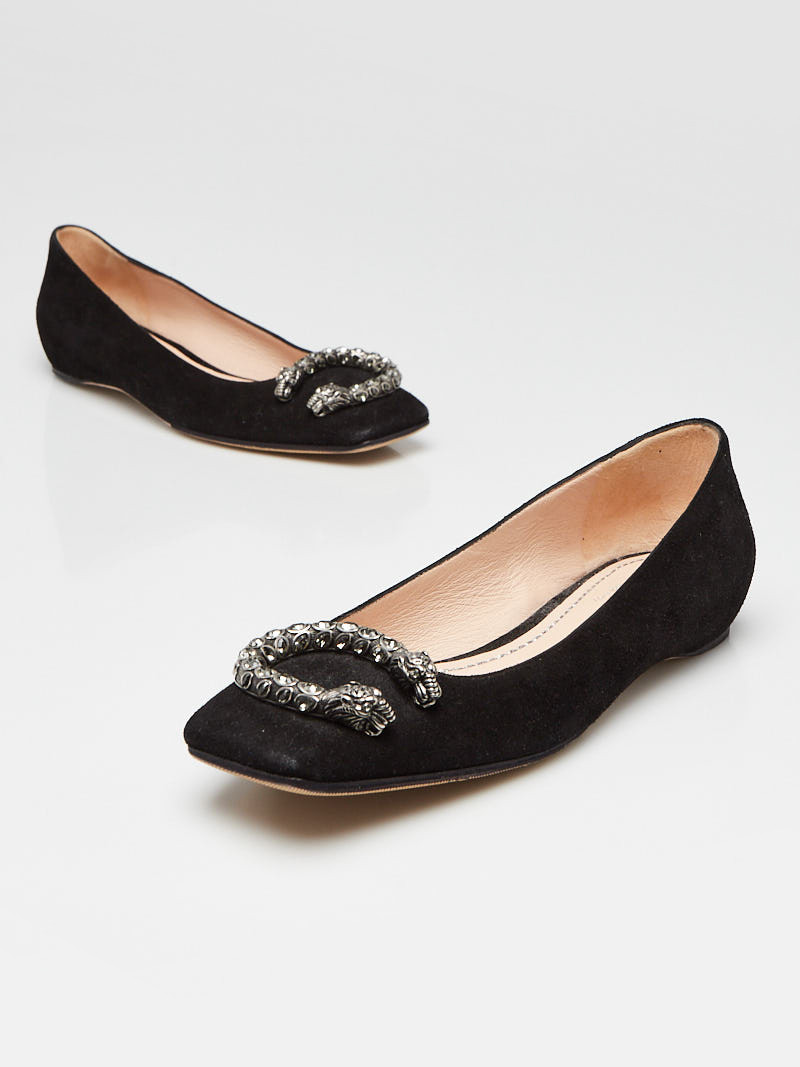 Gucci Black Suede Dionysus Embellished Square Toe Flats Size 3.5 34