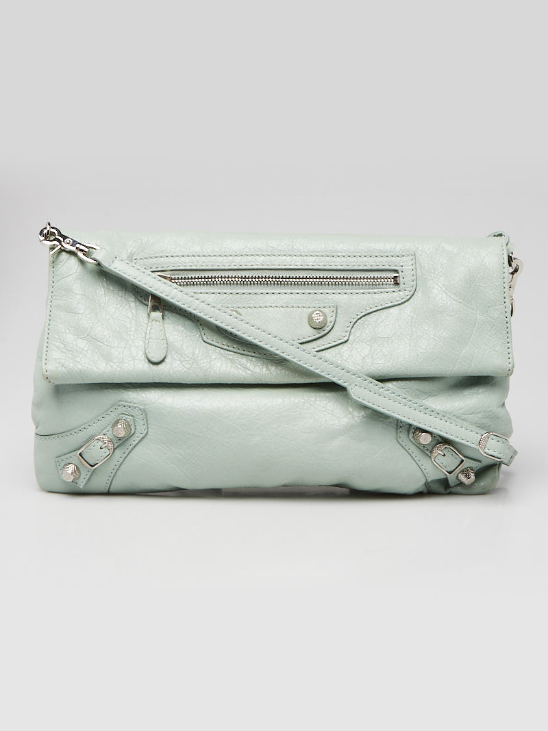 Balenciaga Bleu Dragree Lambskin Leather Giant 12 Silver Envelope Clutch Bag