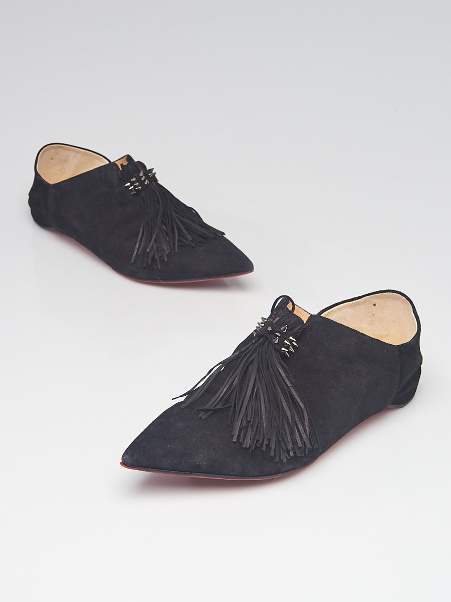 Christian Louboutin Black Suede New Medinana Tassel Slipper Flats Size 6.5 37