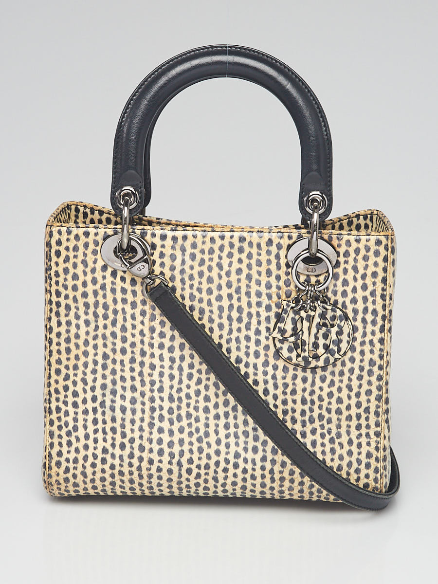 Christian Dior Beige Black Spotted Python Medium Lady Dior Bag