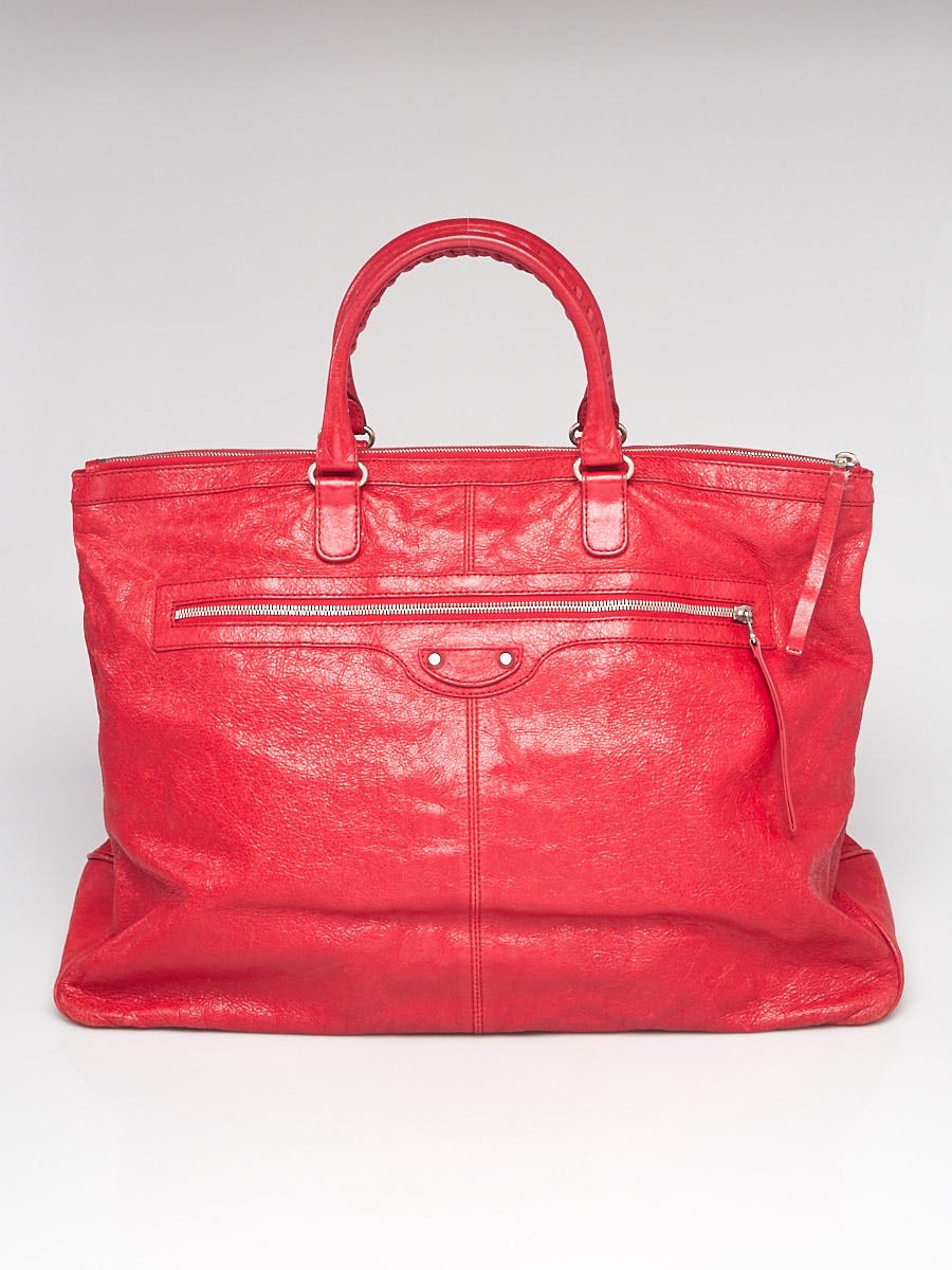 Balenciaga Groseille Lambskin Leather Giant 12 Silver Oversized Top Handle Bag