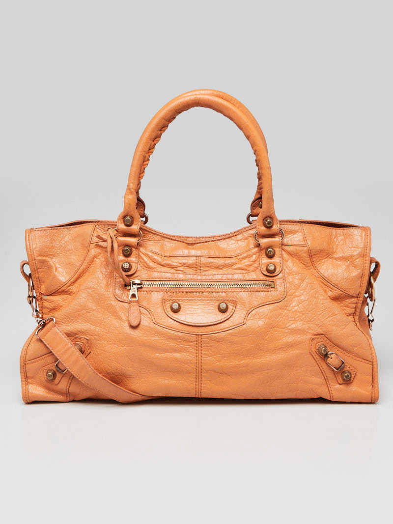 Balenciaga Rose Blush Lambskin Leather Giant 12 Rose Gold Motorcycle City Bag