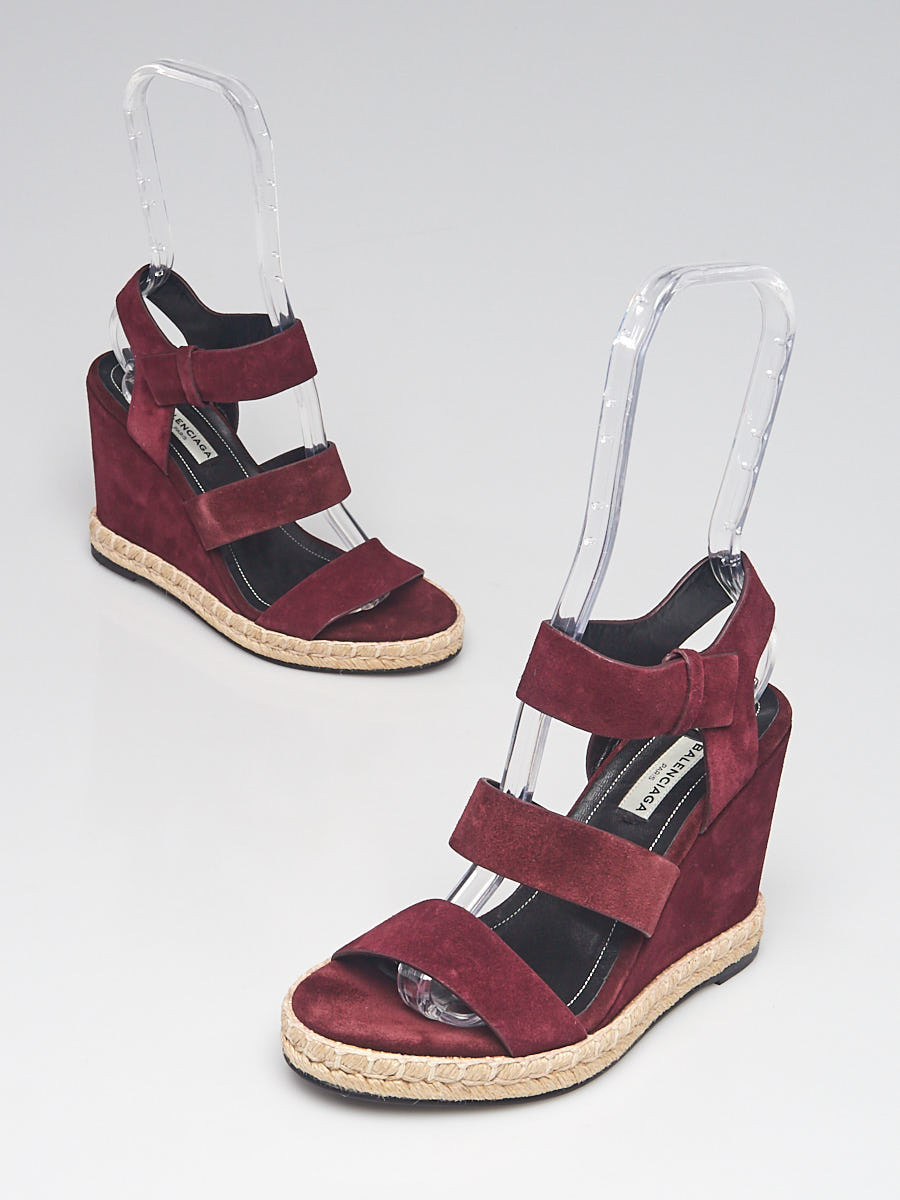 Balenciaga Bordeaux Suede Espadrille Wedge Sandals Size 5.5 36