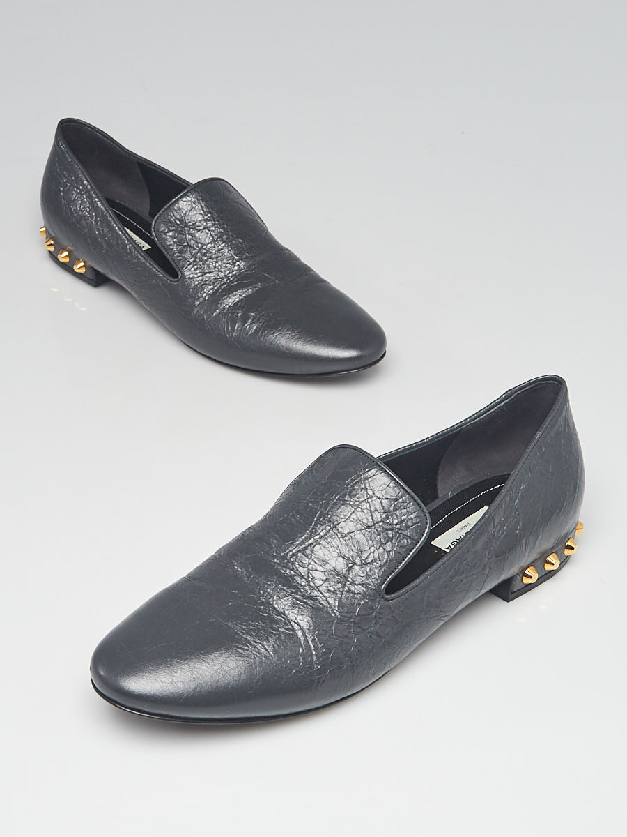 Balenciaga Gris Fossile Leather Studded Loafers Size 9.5 40