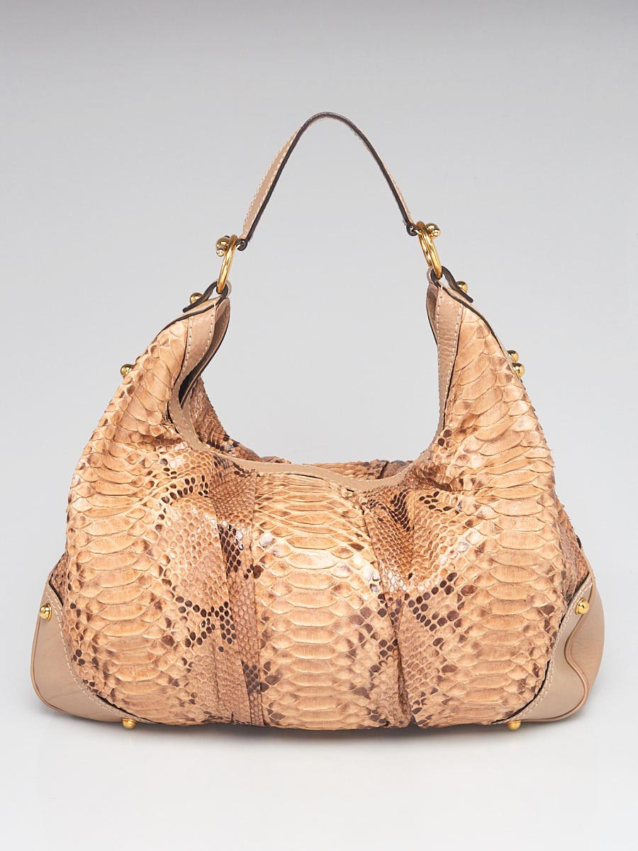 Gucci Beige Python Large Jockey Hobo Bag