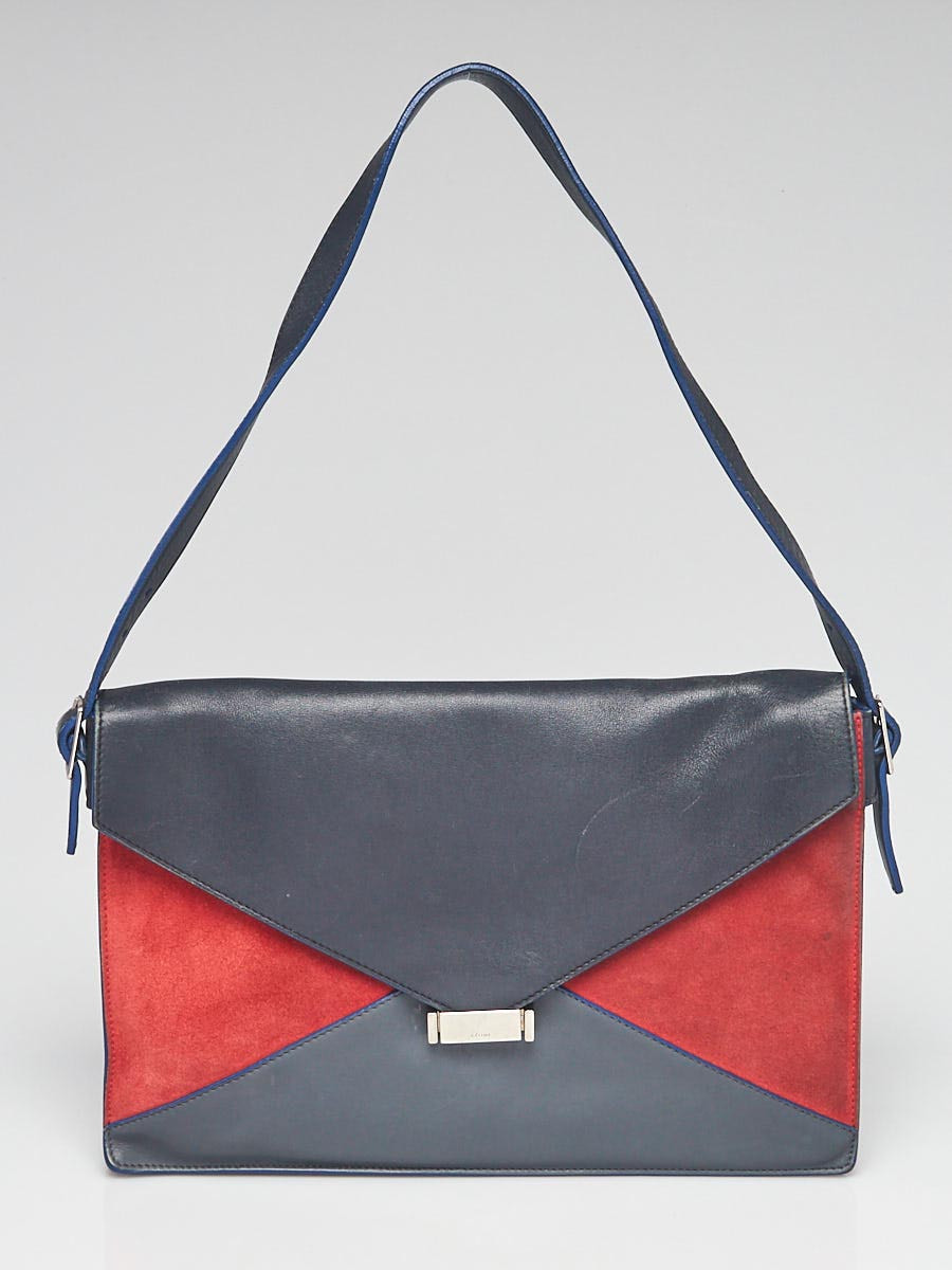 Celine Tricolor Leather Suede Diamond Medium Shoulder Bag