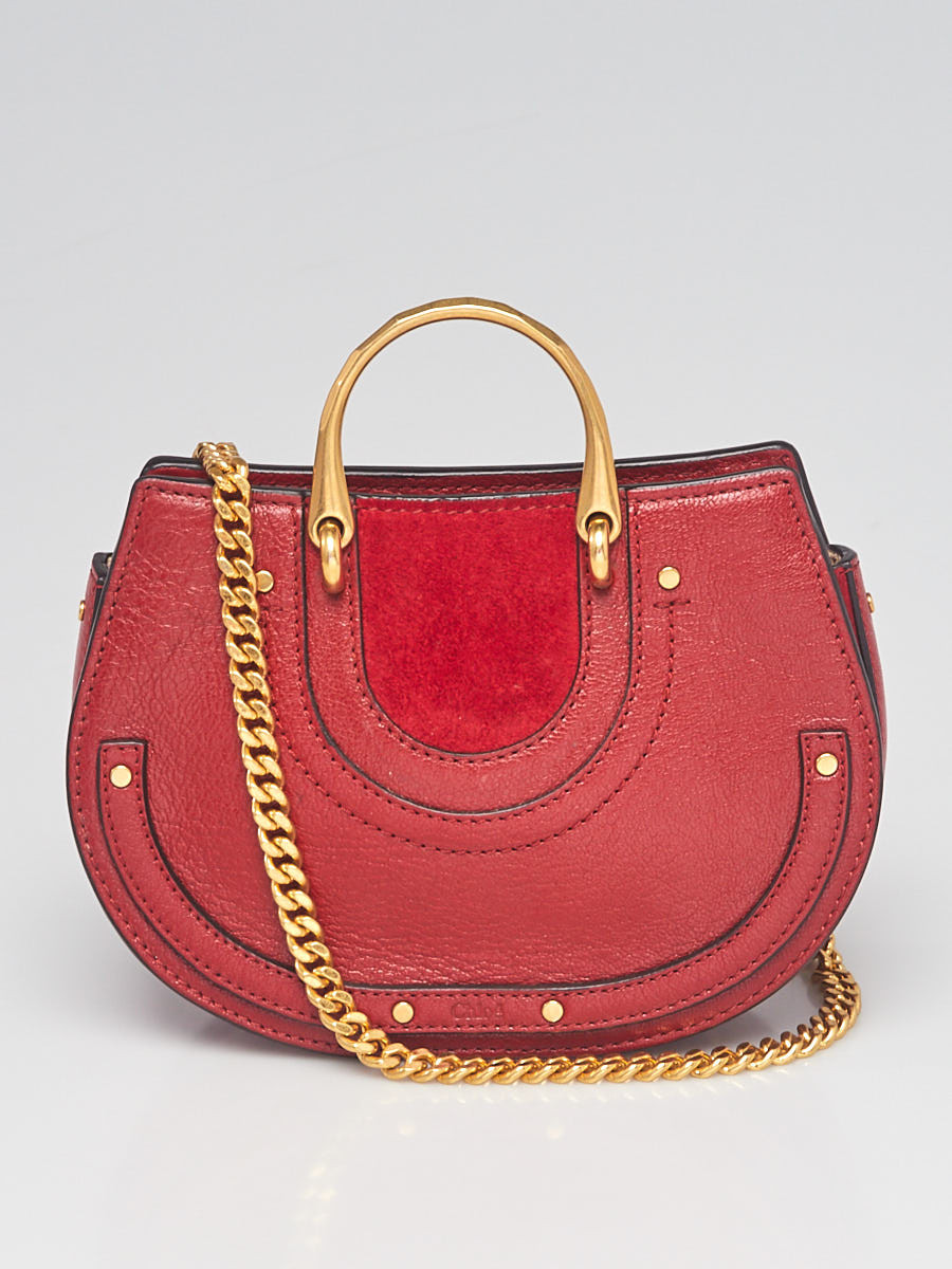 Chloe Red Leather and Suede Pixie Top Handle Mini Crossbody Bag