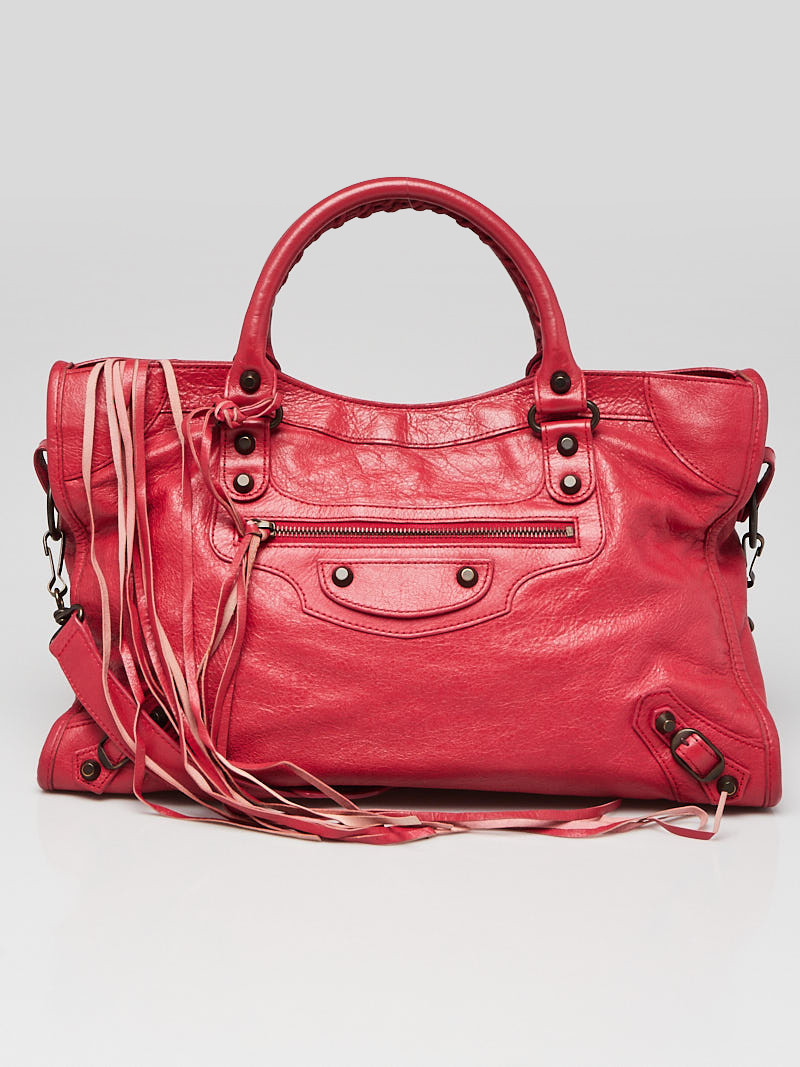 Balenciaga Rose Jaipur Leather Motorcycle City Bag