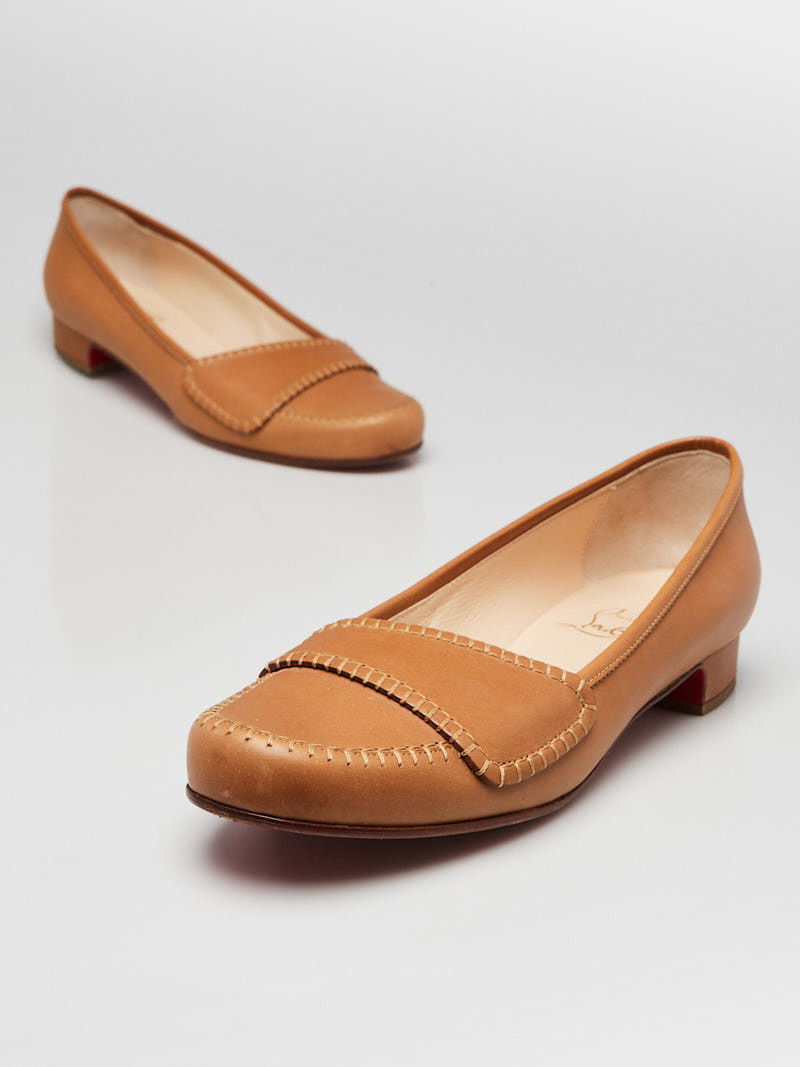 Christian Louboutin Beige Leather Stitched Loafer Flats Size 8 38.5