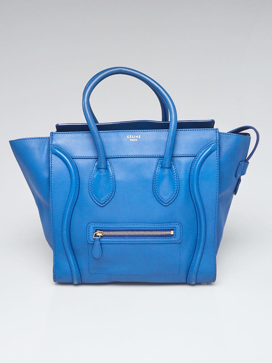 Celine Bright Blue Calfskin Leather Mini Luggage Tote Bag