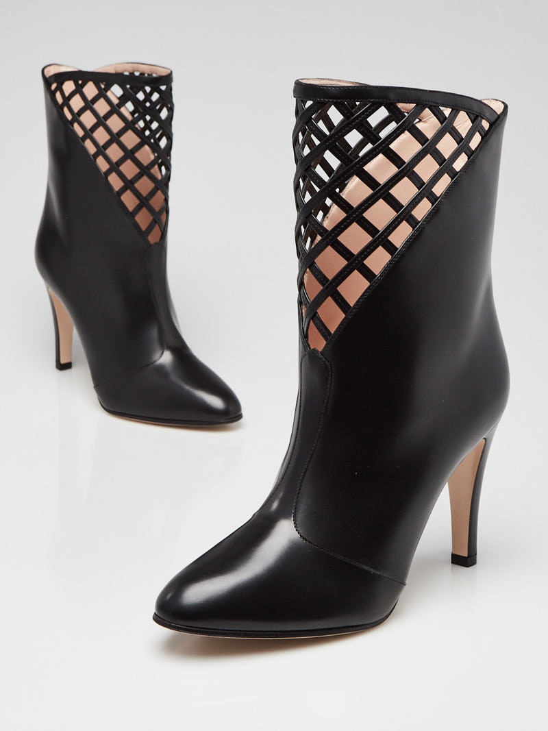 Gucci Black Leather Lattice Ankle Boots Size 8.5 39