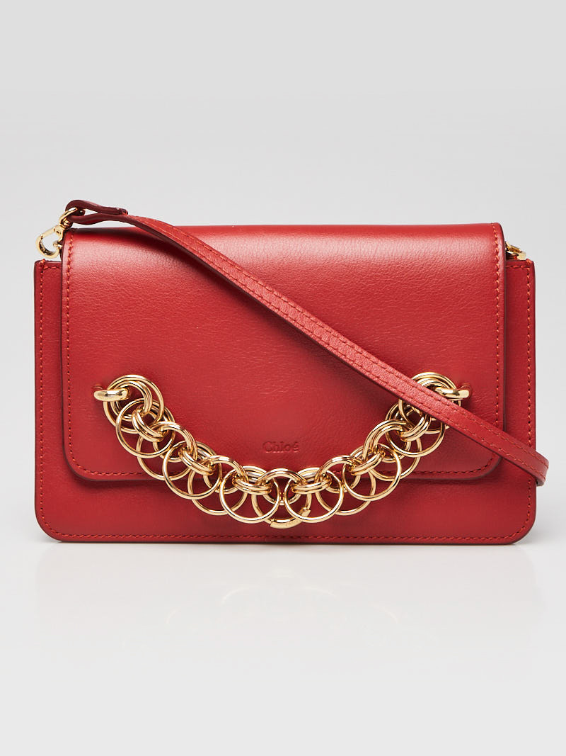 Chloe Red Leather Drew Bijou Clutch Crossbody Bag