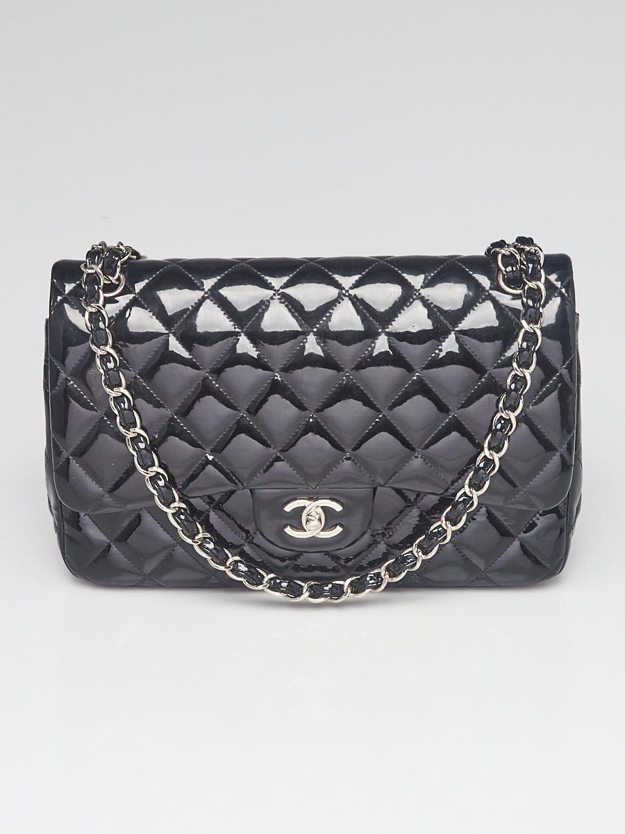 Chanel Black Quilted Patent Leather Classic Jumbo Double Flap Bag