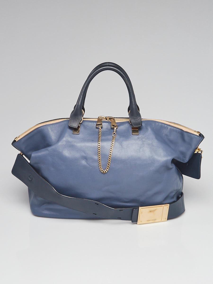 Chloe Street Blue Navy Leather Two-Tone Large Baylee Tote Bag