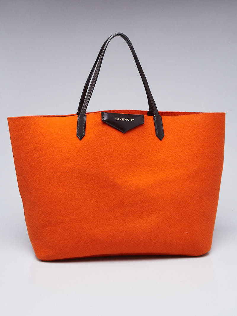 Givenchy Orange Felted Wool Leather Antigona Large Tote Bag