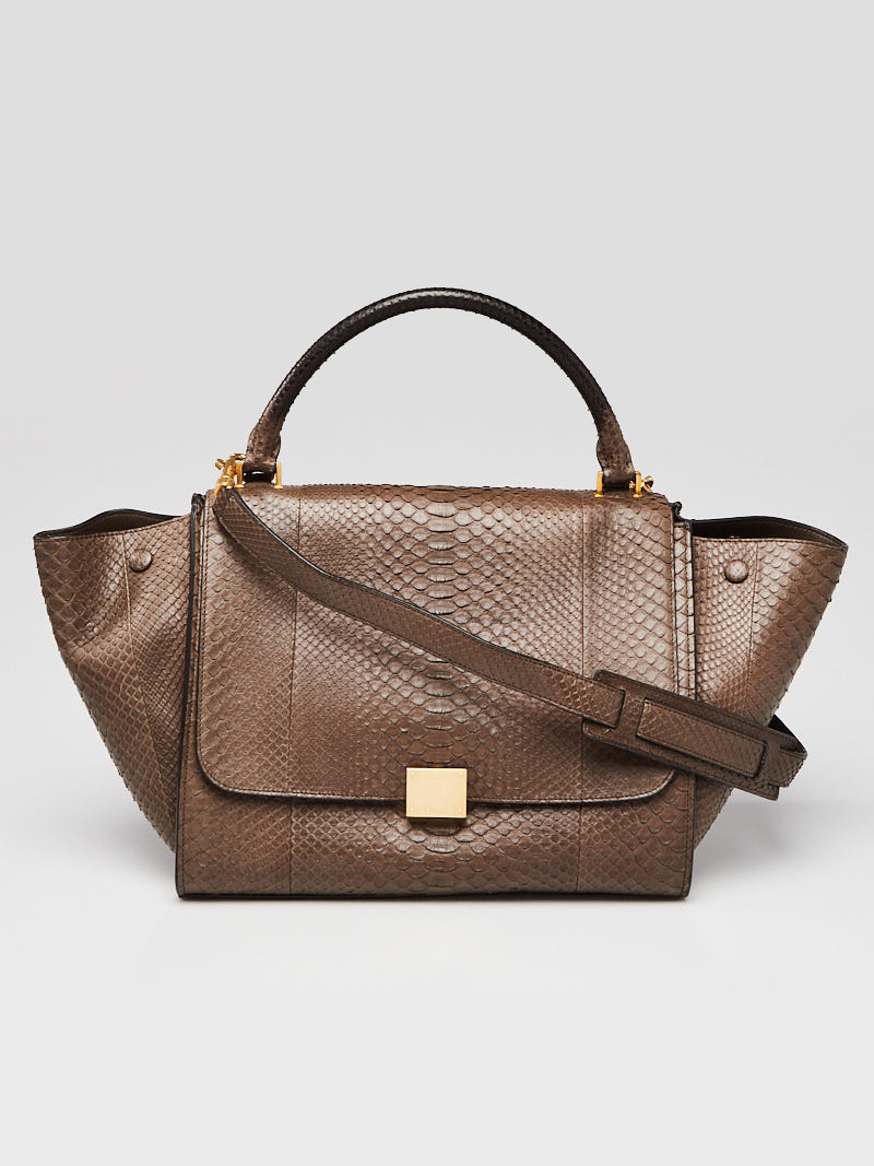 Celine Dark Khaki Python Medium Trapeze Bag