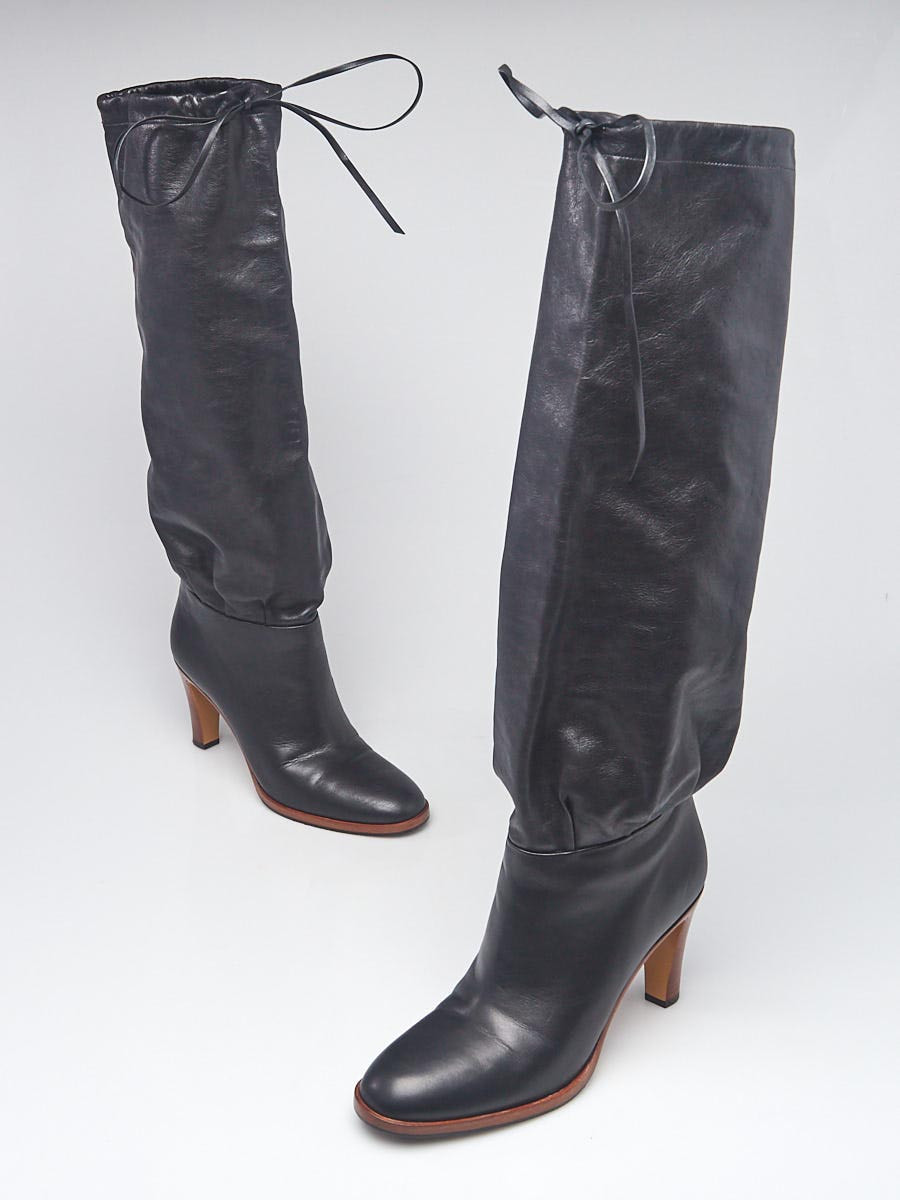 Gucci Black Leather Knee-High Pull On Boots Size 8.5 39
