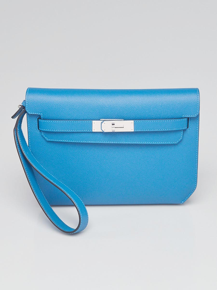 Hermes Mykonos Epsom Leather Palladium Plated Kelly Depeches 25 Pouch Bag