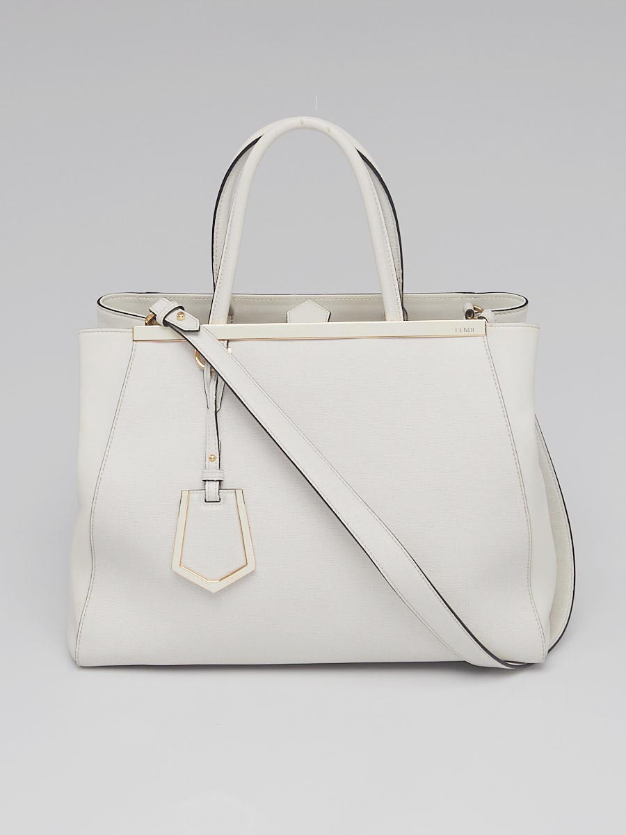Fendi White Vitello Leather Medium 2Jours Elite Tote Bag 8BH250