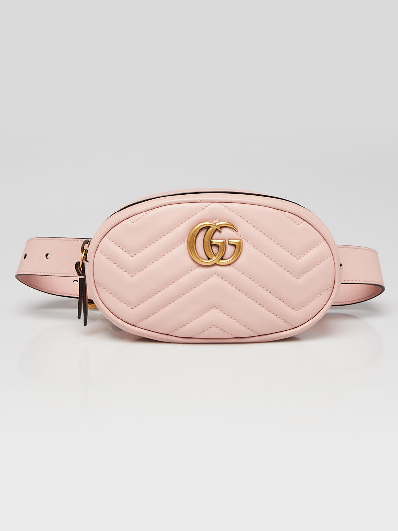 Gucci Pink Quilted Leather GG Marmont Waist Belt Bag Size 65