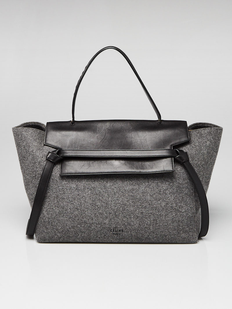 Celine Grey Felt Black Smooth Leather Belt Bag