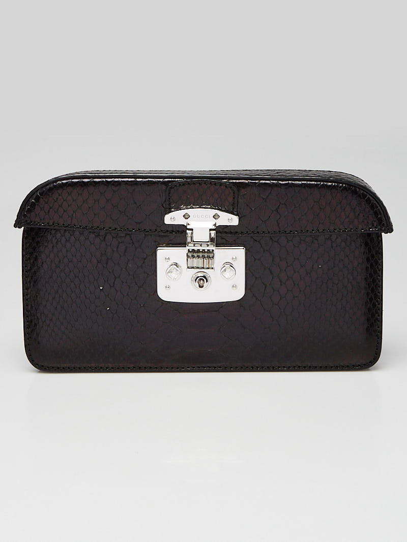 Gucci Black Python Lady Lock Clutch Bag