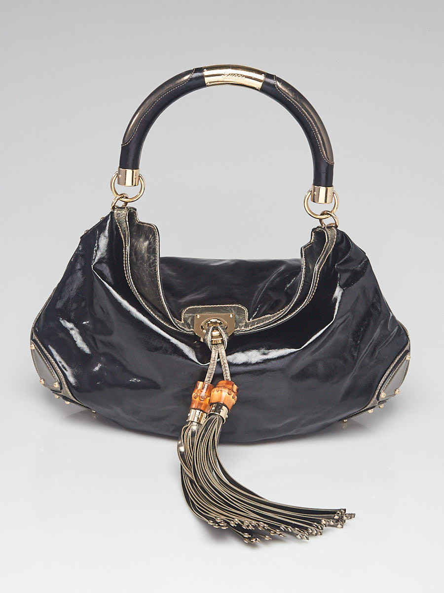 Gucci Black Coated Canvas Large Babouska Indy Top Handle Bag w o pochette