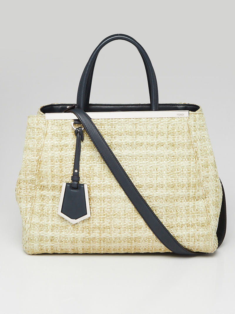 Fendi Green Woven Raffia and Leather Medium 2Jours Elite Tote Bag 8BH250