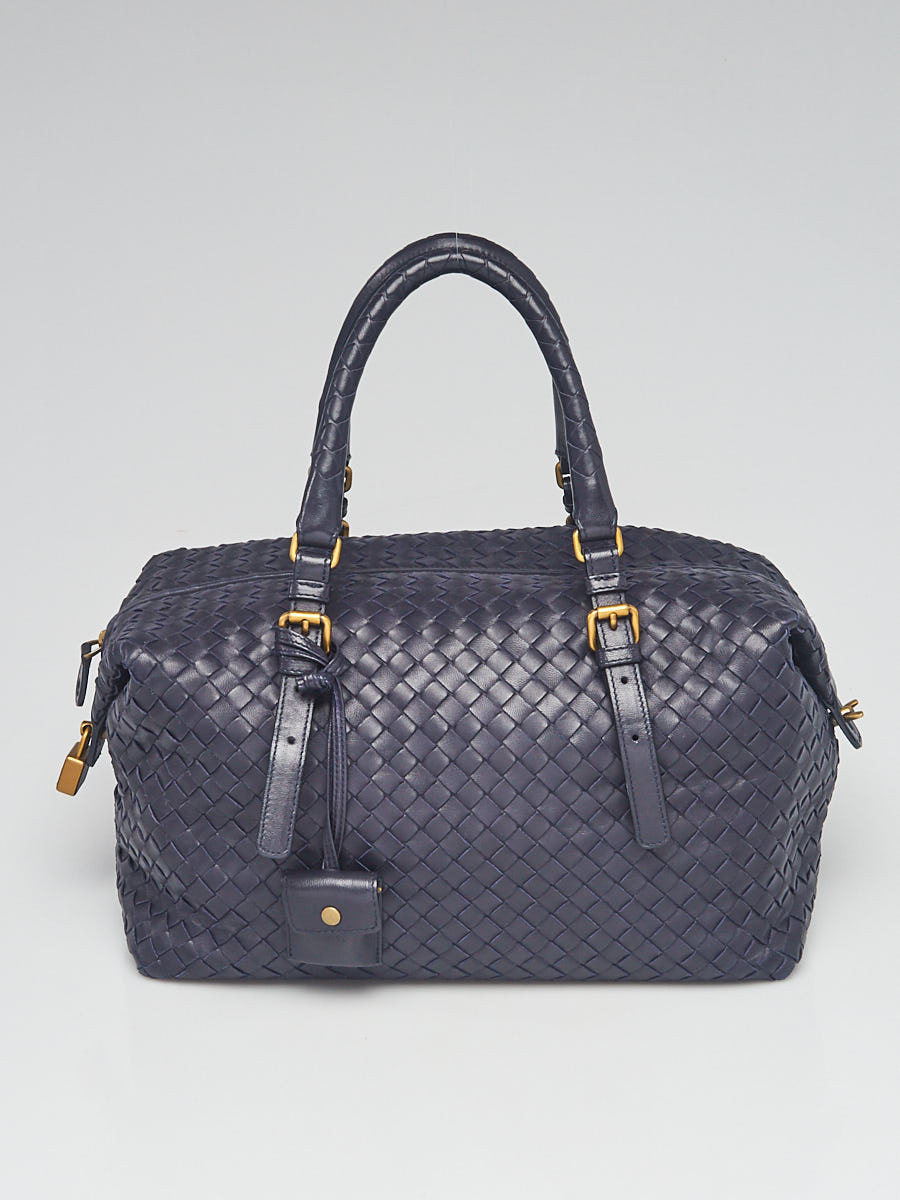 Bottega Veneta Ink Intrecciato Woven Nappa Leather Montaigne Satchel Bag