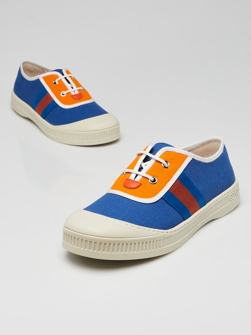 Gucci Blue Orange Canvas Rubber Low Top Sneakers Size 4.5 35