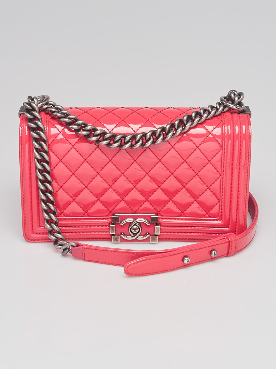 Chanel Pink Quilted Patent Leather Medium Plexiglass Boy Bag