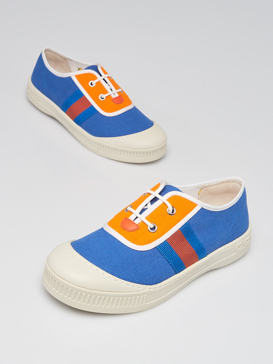 Gucci Blue Orange Canvas Rubber Low Top Sneakers Size 3.5 34