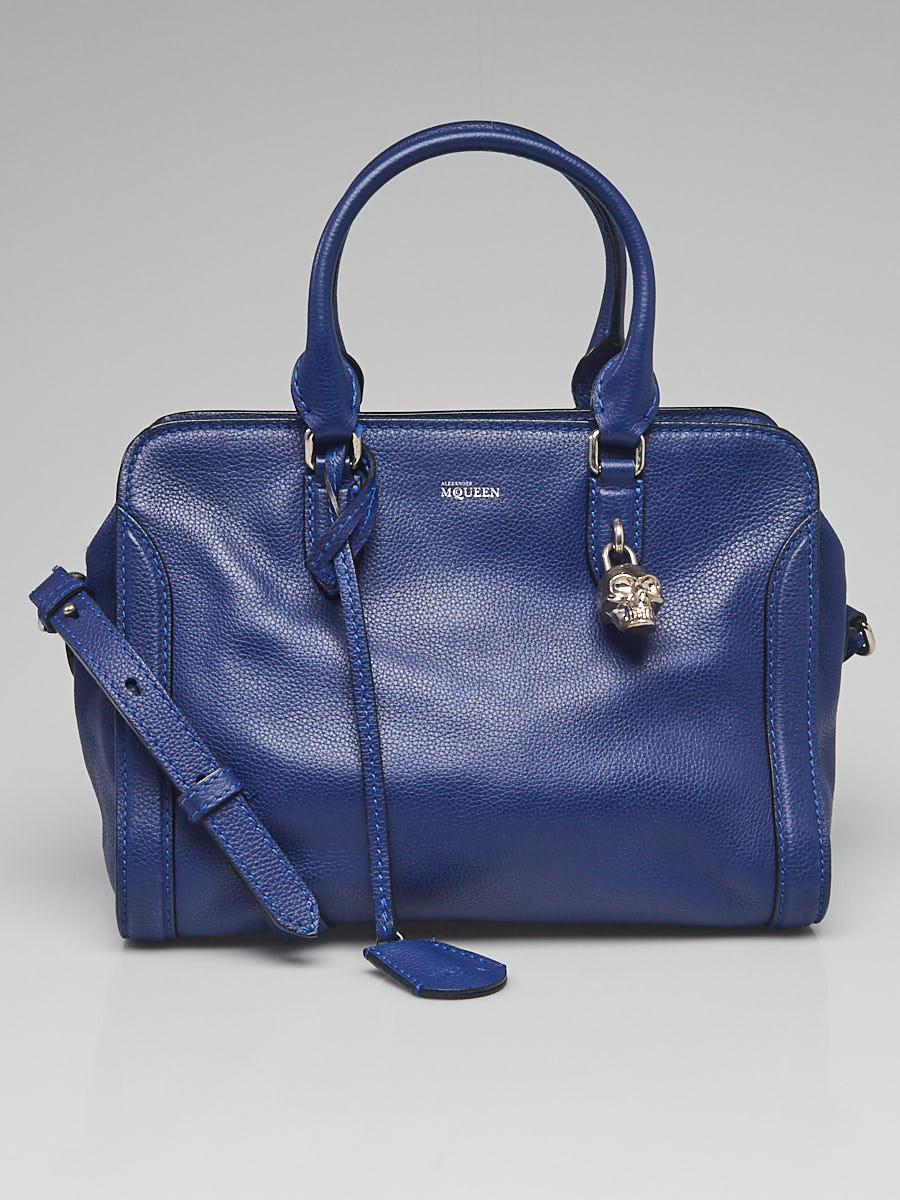 Alexander McQueen Blue Pebbled Leather Small Padlock Zip Satchel Bag