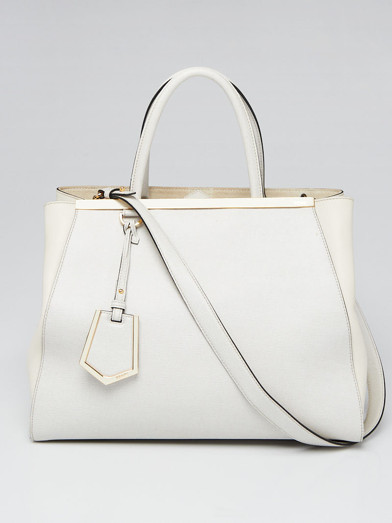 Fendi White Saffiano Leather Medium 2Jours Elite Tote Bag 8BH250