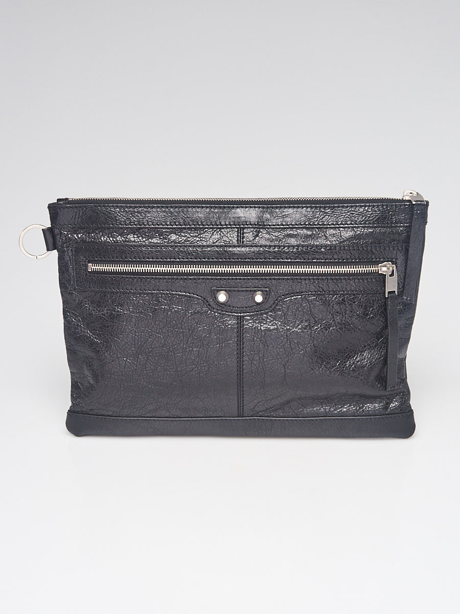 Balenciaga Black Lambskin Leather Technica Clip On M Pouch Bag