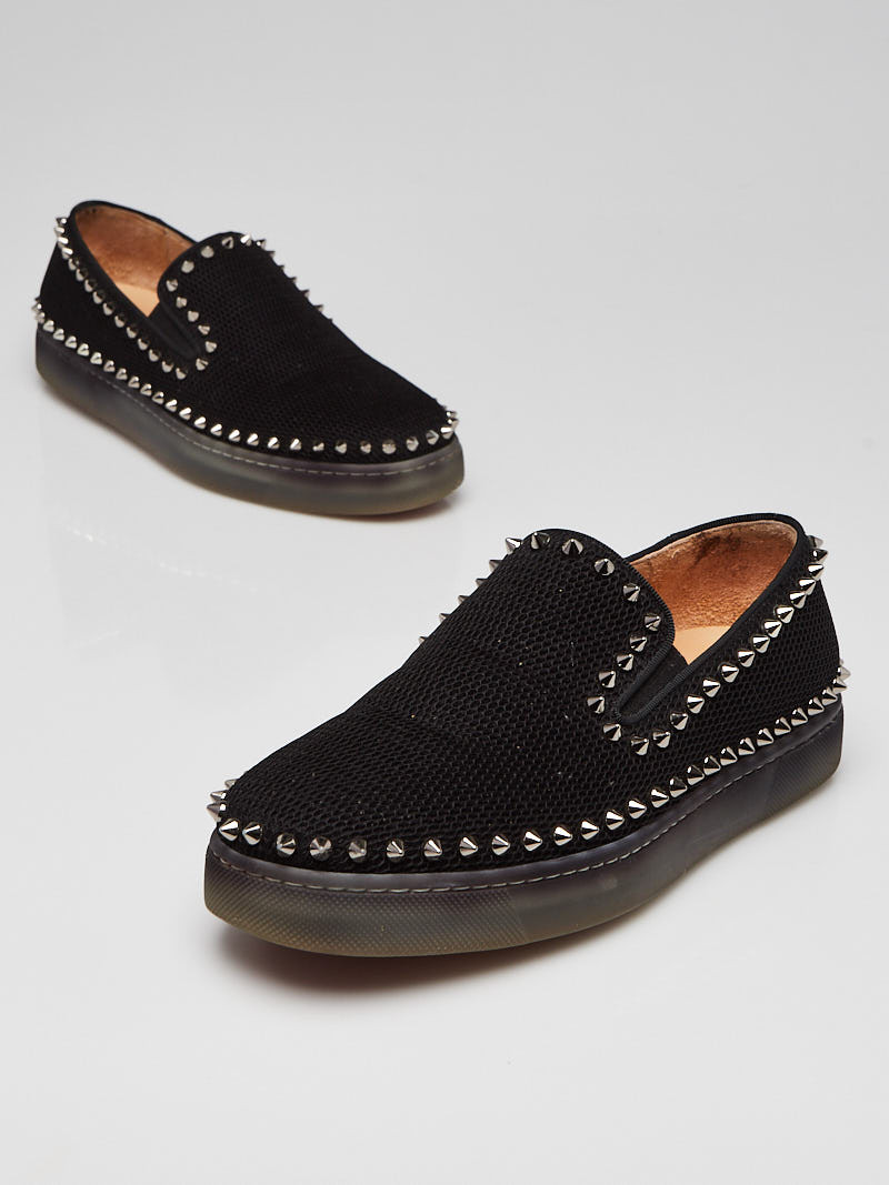 Christian Louboutin Black Technical Fabric Studded Pik Boat Slip-On Sneakers Size 6.5 37