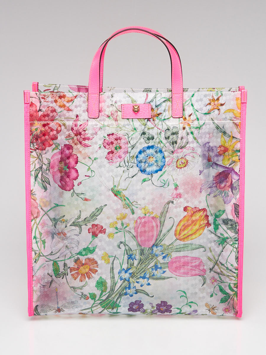 Gucci Pink Leather Floral Vinyl  Tote Bag