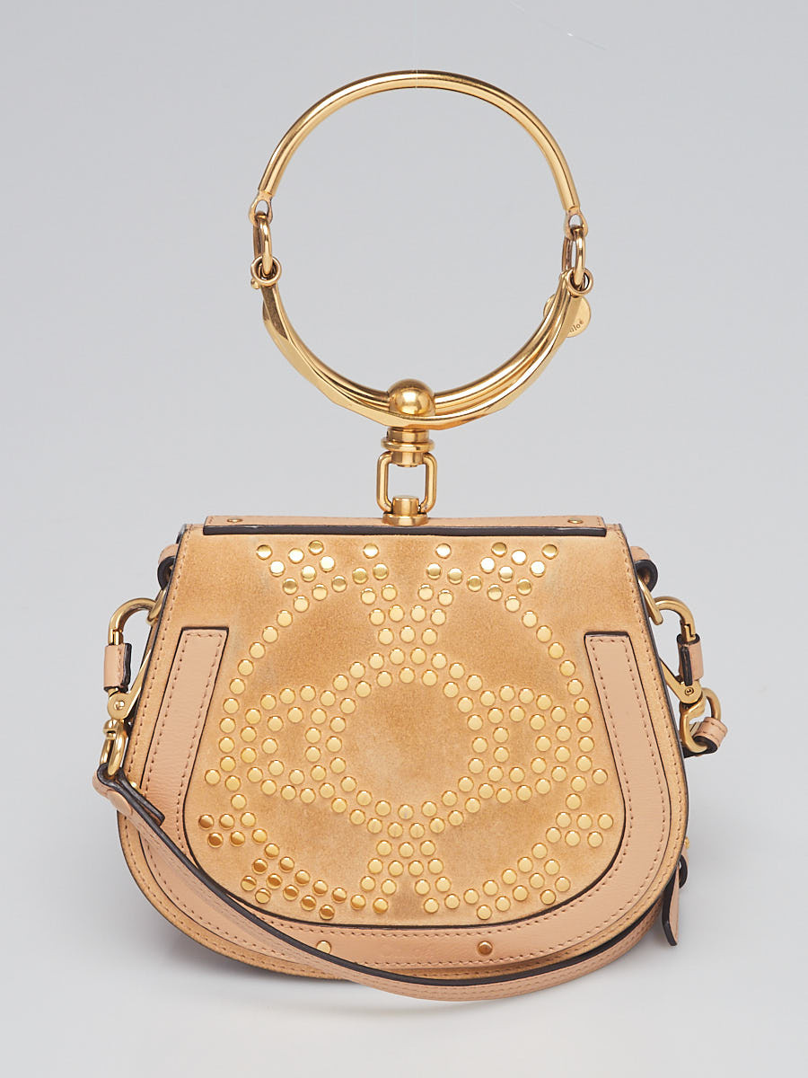 Chloe Beige Leather and Suede Small Studded Nile Bracelet Bag