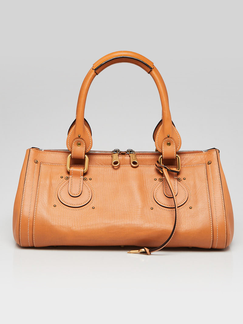 Chloe Caramel Aurore Calfskin Leather Padlock Satchel Bag
