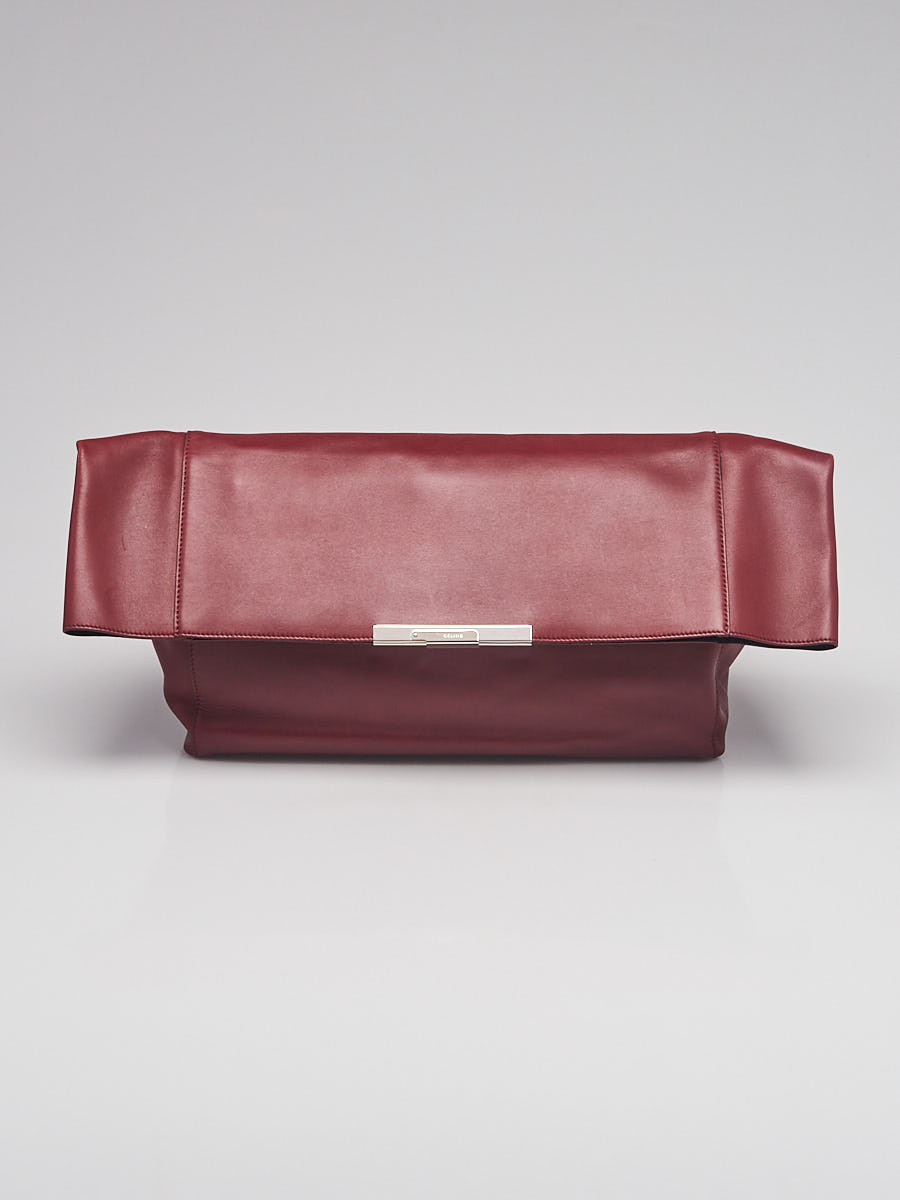 Celine Burgundy Leather Cabas Fold-Over Clutch Bag