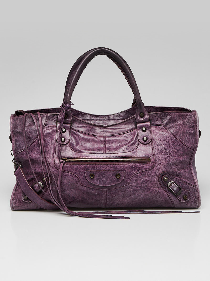 Balenciaga Purple Lambskin Leather Motorcycle Part Time Bag